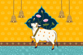 Wall décor with Pichwai cow artwork in ethnic and spiritual design style